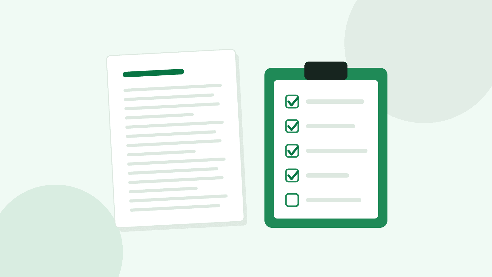 Illustration of a manuscript page next to a clipboard checklist with ticked items